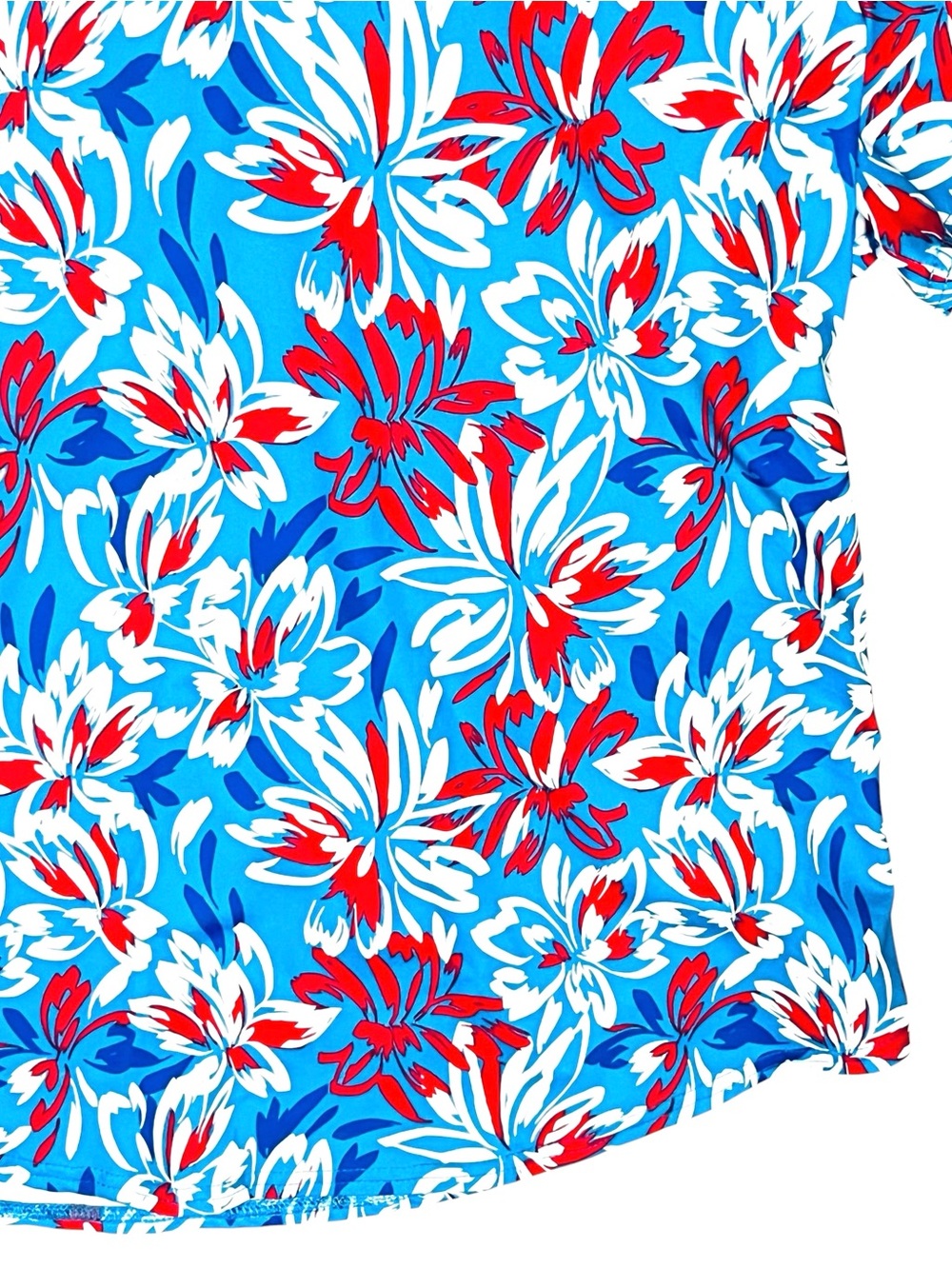Jofit Top Golf Blue Red Tropical White Floral Mock/Split/Neck Short Sleeve Sz L - Picture 5 of 12